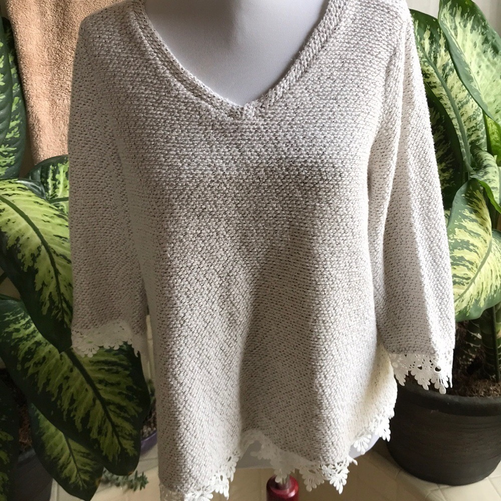 Robert Louis cream sweater with lace trim